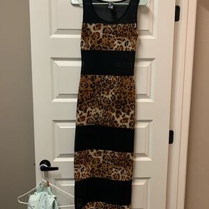 Black and Brown Bodycon Maxi Dress with Square Neck